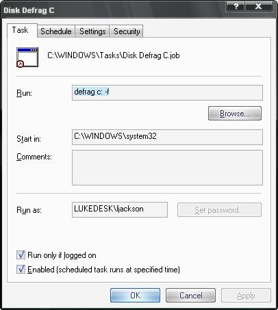 Windows Scheduled Task - Defrag Tool C:\